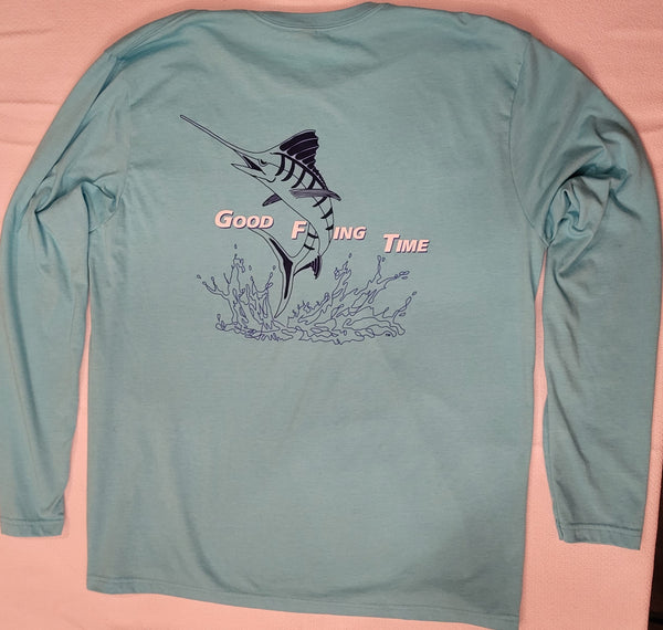 Long sleeve GFT 'Marlin Splash' - Tahiti Blue Unisex Tri-Blend Jersey Tee