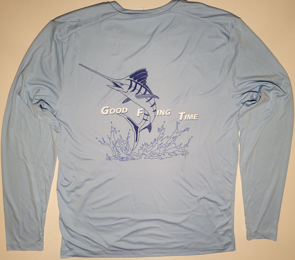 Long sleeve GFT Marlin Splash - Light Blue moisture wicking UPF Performance T-shirt